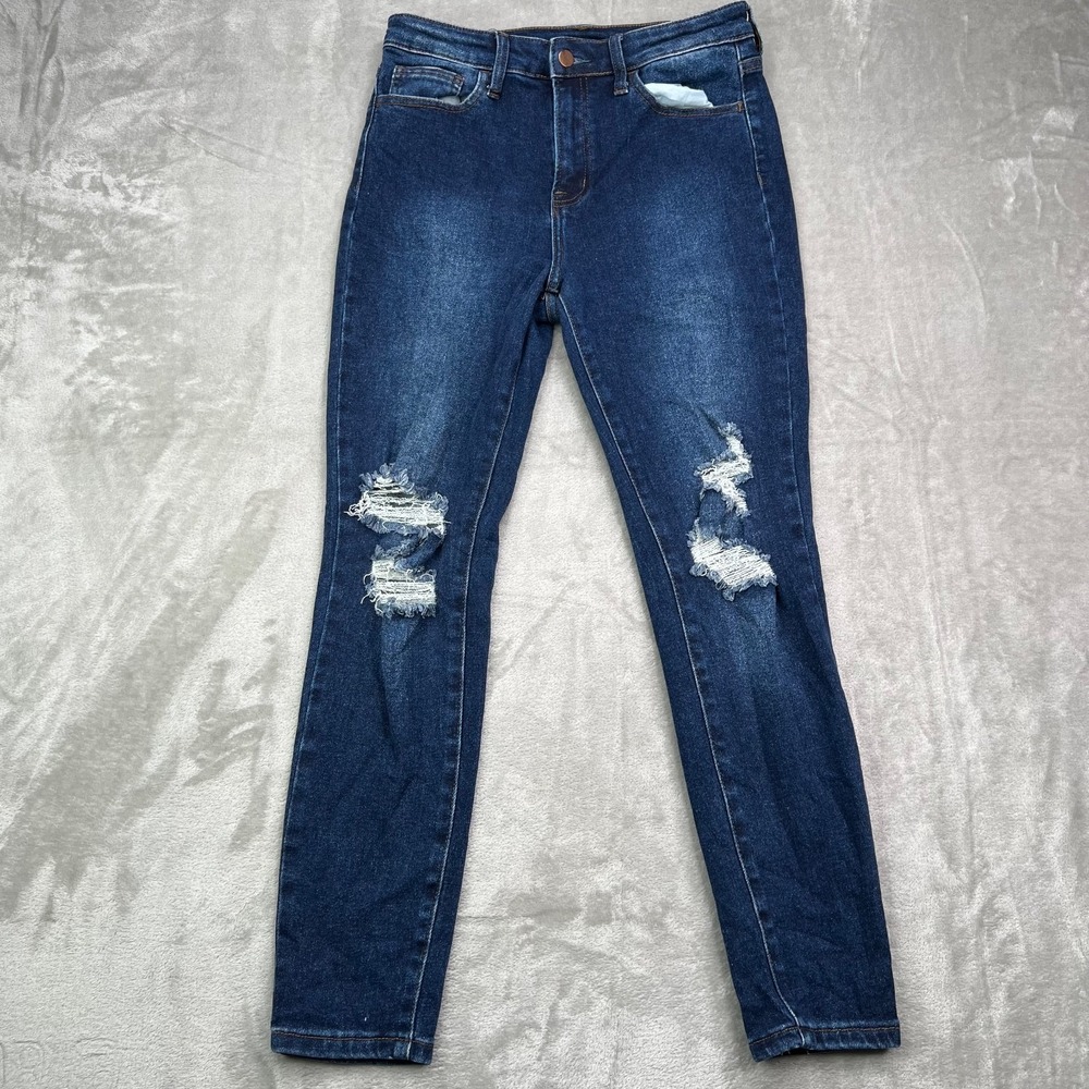 Windsor Jeans Womens 9 Blue Distressed Dark‎ Wash Skinny Jeggings Denim
